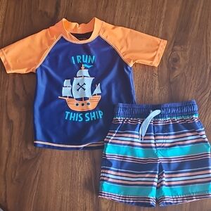 Carter's Blue and Orange Rashguard Swim Set Beach Graphic (🛍 Bundle ANY 6/$36)